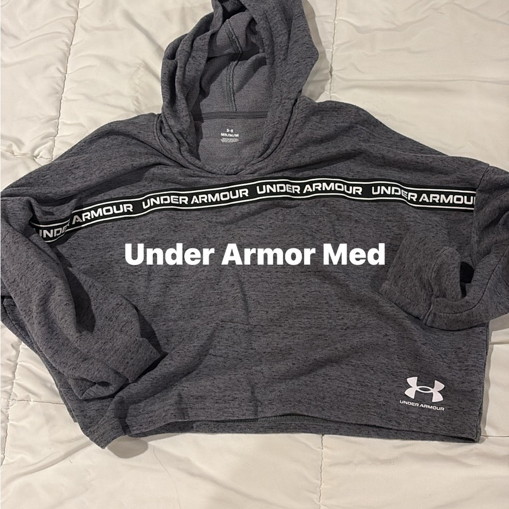 Under Armour Charcoal Gray Cropped Hoodie with Logo Tape
